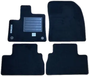 Certifié Kit 4 Tapis de sol Auto pour PEUGEOT PARTNER VP/FOURGON III 2018-2024 (K9), avec sigle PARTNER, moquette noire et clips rond, Neuf